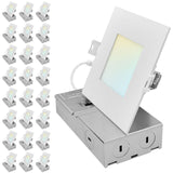 LUXRITE 4 Inch Square Canless Spotlight, LED Recessed Light, 5CCT 2700K-5000K, Dual Dimmable, 650/800/1066 Lumens, CRI 90, 8W/10W/13W Selectable, 120-277V, IC Rated, Wet Rated, ETL Listed (24 Pack)