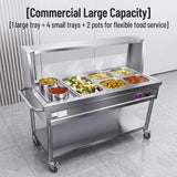 Stainless Steel Commercial Food Warmer, 5 Pans + 2 Pots Server with Lockable Wheels & Undershelf, 30°C-110°C Adjustable Temp Steam Table for Buffet Catering, Party, Restaurant & Hotel
