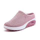 TSGISGENG Women's Knit Orthopedic Mule Clogs, Breathable Air Cushion Backless Sneakers Casual Comfort Walking Casual Mules Lightweight Half Shoes for Indoor Outdoor (Pink,10)