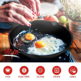 NutriChef Pre-Seasoned Cast Iron Skillets - 3 Pieces Cast Iron Cookware Set w/Drip Spout and Scraper - Compatible with Induction