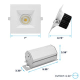 LUXRITE 6 Inch LED Recessed Light, Regressed Spotlight with Square White Interchangeable Trim, 22W, 1800LM, 5CCT 2700K–5000K, 38°, Dual Dimmable, Twist-N-Lock, CRI90, Wet & IC Rated, ETL (4 Pack)