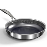 WhatsClad 10" Hybrid Ceramic Nonstick Frying Pan, 3-Ply Stainless Steel Skillet, 2-Layer Coating, Induction Compatible-Black