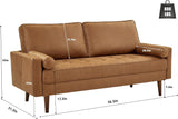 HIFIT 57" Loveseat Sofa Couch, Mid Century Modern Faux Leather Couch, Brown