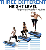 Yes4All Adjustable Workout Aerobic Exercise Step Platform Health Club Size with 4 Adjustable Risers Included and Advanced Risers Options - Blue Black