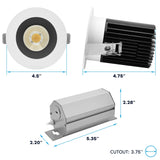 LUXRITE 4 Inch Recessed Light, Regressed Canless LED Spotlight, 5CCT 2700K-5000K, CRI90, 22W, 1700 Lumens High Output, 60º Wide Flood, Round Black & White Baffle Trim, Dual Dimmable, IC & Wet (4 Pack)