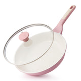 SENSARTE Nonstick Ceramic Frying Pan with Lid 8 Inch Small Omelette Pan Skillet, Free of Intentionally Added PFAS/PTFE Non-toxic Chef's Pan Induction Compatible Pan, Heat Resistant Handle, Sakura Pink