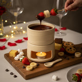 Sweet Fondue Mug with Candle Holder | Ceramic Chocolate Melting Cup & Reusable Candle Warmer Base | Mini Fondue Pot for Romantic Dates, Birthday Gifts (Wheat Yellow)