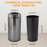 WICHEMI Commercial Large Trash Can, 16 Gallon Bullet Kitchen Garbage Can with Open Top Lid, Brushed Stainless Steel Garbage Can Outdoor, Dark Silver