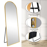 Prywot Arched Floor Mirror, 57 "x 20" Full Length Mirror Wall Mirrors Hanging or Leaning Arched-Top Full Body Mirrors with Stand for Bedroom, Dressing Room, Gold
