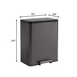 Rubbermaid Elite Stainless Steel Metal Dual Stream Step-On Trash Can for Waste and Recycling 15.9 Gallon Charcoal Trash and Recycle Bin Combo for Home/Kitchen/Garage/Apartment/Office