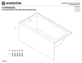 Kingston Brass Aqua Eden VTAP543022L 54-Inch Acrylic Alcove Tub with Left Hand Drain, White
