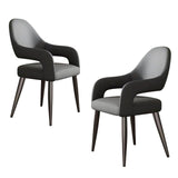 Quvex Modern Scratch-Resistant Leather Dining Chairs Set of 2 with Arms, Upholstered Kitchen & Dining Room Chairs with Ergonomic Curved Back, Thick Cushion Seat & Heavy-Duty Metal Legs, Grey