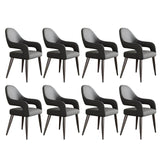 Quvex Modern Scratch-Resistant Leather Dining Chairs Set of 8 with Arms, Upholstered Kitchen Chairs with Ergonomic Curved Back & Natural Latex Cushion Seat, Heavy-Duty Metal Legs, Brown & Grey