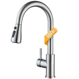 Hiqufet Kitchen Faucet with Pull Down Sprayer, Single Handle High Arc Kitchen Sink Faucet, Lead-Free Stainless Steel Modern Rv Bar Sink Faucets (Brushed Nickel)