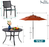 PHI VILLA Outdoor Round Table Set w/Umbrella, 5pc Patio Metal Furniture