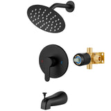 Airuida Shower Faucet Set with Tub Spout,Bathtub Faucet Set Complete,Round Rainfall Shower Head,Tub and Shower Trim Kit with Solid Brass Rough-In Valve,6 Inch-Matte Black