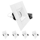 LUXRITE 4 Inch LED Recessed Trimless Spotlight with JBox, Twist N' Lock & Interlocking Trim, 5CCT 2700K-5000K, 15W, 1000LM, CRI90, 38° Beam Angle, Dimmable, IC Rated, Wet Rated, ETL, White (4 Pack)