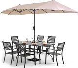 PHI VILLA 8 Pcs Patio Dining Set w/ 13ft Double-Sided Patio Umbrella(Beige)