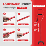 BeneCane Quad Cane Adjustable Walking Cane with Offset Soft Cushioned Handle for Men & Women Lightweight Comfortable with 4-Pronged feet for Extra Stability(red)