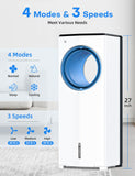 CENSTECH Windowless Portable Air Conditioners, 27" Bladeless Evaporative Air Cooler w/Dual Tanks for 24H Cooling, 4 Modes & 3 Speeds, 25FT Remote&Timer, 360° Swing Swamp Cooler Air Conditioner Indoor