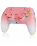 HIKICESOM Wireless Hall Effect Controller for PS5/PS5 Pro/PC/Mac, Anti-Stick-Drift Gamepad with Back Paddles, 6-Axis Motion Sensor, Turbo & Macro, Dual Vibration, Built-in Speaker, 3.5mm Audio Jack, Mute Key, LED Lighting (7 Colors, 4 Effects) - Pink Whit