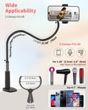 LILANZo 2-in-1 Gooseneck Phone Holder for Bed & Blow Dryer Stand – 360° Flexible Long Arm, Cell Phone Stand for Desk/iPhone/Kindle, Overhead Mount for Desk, for Seniors, Mom, Creator