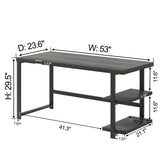 FOLUBAN Home Office Desk, Modern Computer Desk with Storage Shelf, Wood Study Writing Gaming Table for Bedroom Living Room, Industrial Dark Gray, 53 Inch