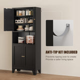 YAUWOH 69" Tall Metal Pantry Cabinet with Microwave Shelf,Microwave Storage Cabinet with 4 Doors & 3 Adjustable Shelves,Metal Cabinet with Storage for Kitchen Dining Room Living Room(1PC,Black)