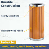 13.5 Gallon Round Outdoor Trash Can with Open Top - Commercial Steel and Wood
