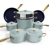 Nuwave Lux LE 13Pc Ceramic Cookware Set with Elegant Gold Handle, PFAS Free