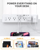 Desk Clamp Power Strip Surge Protector, 6 Outlets, Flat Plug, 1800J, 4 USB-C Ports (Any Port 35W), for Home & Office, Flame-Retardant PC-ABS Housing, Fits 1.96" Desk Edge, White