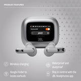 True wireless noise-cancelling closed-stick earbuds, 48Hrs total playback, Wireless Charging, 6 Mics (Silver) JBL