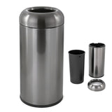 WICHEMI Commercial Large Trash Can, 16 Gallon Bullet Kitchen Garbage Can with Open Top Lid, Brushed Stainless Steel Garbage Can Outdoor, Dark Silver