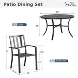 PHI VILLA 7 Piece, Outdoor Dining Set, 54" Round Table& Stackable Chairs