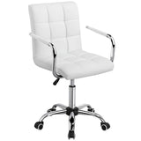 White Office Chair with Wheels and Armrests, Modern PU Leather Desk Chair