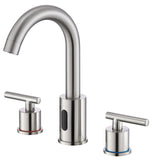 Charmingwater Touchless Bathroom Faucet for 3 Hole, 8 Inch Widespread Hands Free Bathroom Faucet with Automatic Sensor, 2-Handle Basin Mixer Vanity Taps with 360° Swivel Spout, Brushed Nickel