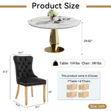 SSLine White Faux Marble Round Dining Table Set for 4 with Velvet Chairs