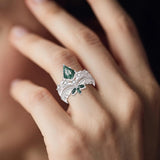Oseew Natural Moss Agate Ring for Women 2CT Kite Cut 2 Pieces Engagement Ring Set 10K/14K/18K Solid Gold/Sterling Silve Personalized Wedding Leaf Vintage Bridal Promise Ring for Women (Style 1