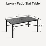 PHI VILLA Patio Table for 6, 64" Black Metal Dining Table w/Umbrella Hole