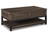 Signature Design by Ashley Johurst Rustic Rectangular Lift Top Coffee Table and Fixed Lower Shelf, Brown