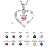 Oseew Personalized Heart Birthstone Necklace for Women 10K 14K 18K Solid Gold Engraved Name Birthday Christmas Mother's Day Jewelry Gifts for Her