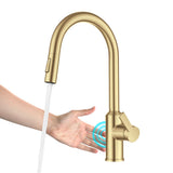 Kraus Oletto Kitchen Faucets Touchless Sensor Single Handle Pull-Down Sprayer in Brushed Brass, KSF-2830BB