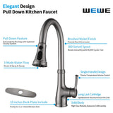 Kitchen Faucet Single Handle Stainless Steel Brushed Nickel Pull Down Kitchen Sink Faucet with Pull Out Sprayer WEWE