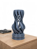 MAKER 3D Twist Spiral Table Lamp in Blue Grey - Handmade 3D Printed Shadow Projection Night Light, Dimmable USB LED Bedside Accent Lamp for Bedroom, Nursery and Office Desk Decor
