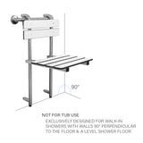 Seachrome Profile Folding Shower Seat with 18 inch Grab Bar, Removable Hanging Bench with Backrest & Legs, White Phenolic Seat, Stain Stainless Steel Grab Bar