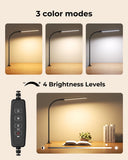 Kaulsoue Desk Lamp with Clamp, Eye Caring LED Desk Lamp for Home Office with Gooseneck, Clip on Light with 3 Color Modes for Working, Reading, Drawing