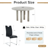 SSLine Faux Mars Stone Round Dining Table Set for 4 w/Black Leather Chair
