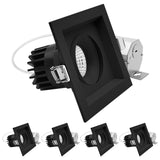 LUXRITE 1-Head Regressed Gimbal LED Recessed Spotlight, 360°+15° Adjustable, 5CCT 2700K-5000K, CRI90, 15W, 1000 Lumens, 60° Beam Angle, Square Black Finish, Dual Dimmable, IC & Wet Rated (4 Pack)