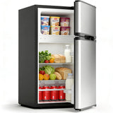 Kismile 2.5 Cu.Ft Mini Fridge with Freezer, Double Door Compact Refrigerator, 3-Level Mechanical Thermostat, Reversible Door&Removable Shelves, Low Noise, Ideal for Office, Apartment, Dorm, Silver