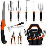 Garden Tool Set,10 PCS Stainless Steel Heavy Duty Gardening Tool Set with Soft Rubberized Non-Slip Ergonomic Handle Storage